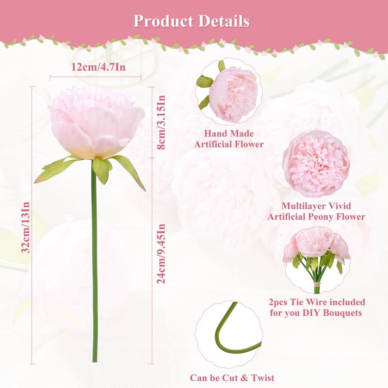 U'Artlines 2 Bouquet 10 Heads Artificial Peony Silk Flower Leaf Home Office Wedding Party Festival Bar Decor (Light Pink) - Image 3