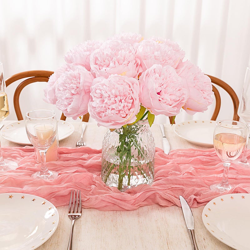 U'Artlines 2 Bouquet 10 Heads Artificial Peony Silk Flower Leaf Home Office Wedding Party Festival Bar Decor (Light Pink) - Image 4