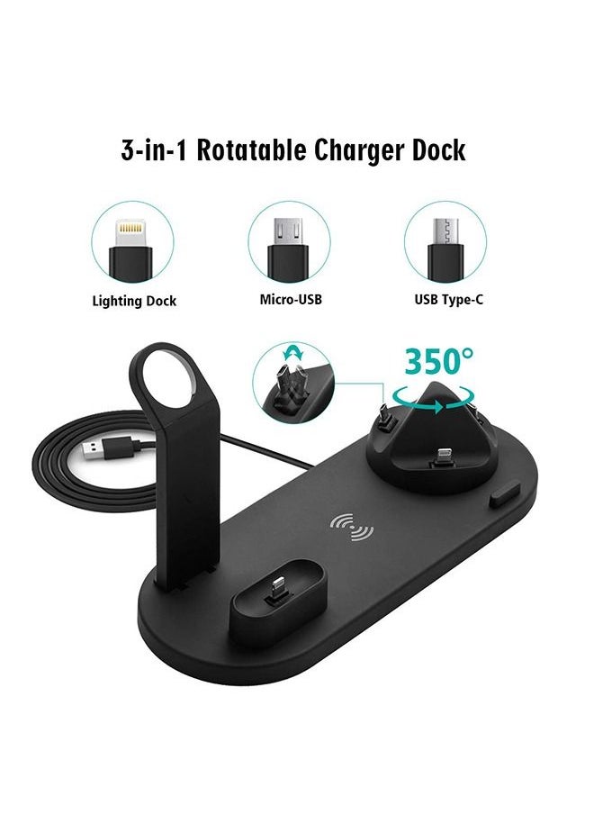 Arabest - 3-in-1 Wireless Charger,Fast Wireless Charging Station  Rotatable  Dock for Apple Watch/AirPods/Pencil, iPhone Series/Micro/Type C Phones and Galaxy Series - Image 1