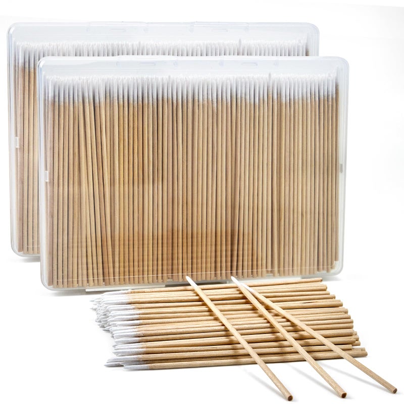 Bcowos 800PCS Pointed Cotton Swabs with Storage Case - 4 inch Microblading Precision Tip Cotton Swabs with Wooden Sticks - for Makeup, Tattoo Permanent Supplies - Image 1