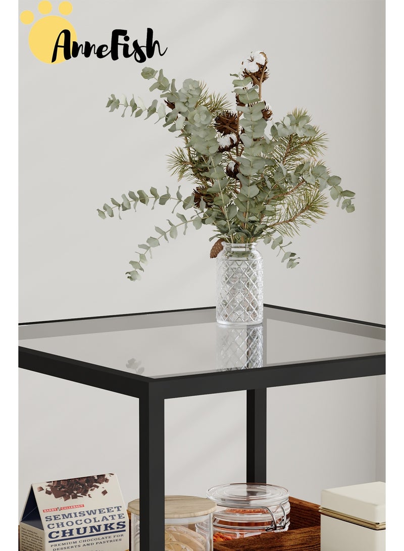 آن فش طاولة قهوة بجانب السرير من طبقتين مع سطح من الزجاج المقوى وطاولة تخزين متعددة الوظائف مع حجرة وطاولة أريكة وطاولة جانبية وطاولة خدمة وطاولة بجانب السرير - Image 5