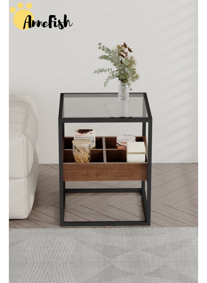 آن فش طاولة قهوة بجانب السرير من طبقتين مع سطح من الزجاج المقوى وطاولة تخزين متعددة الوظائف مع حجرة وطاولة أريكة وطاولة جانبية وطاولة خدمة وطاولة بجانب السرير - Image 3