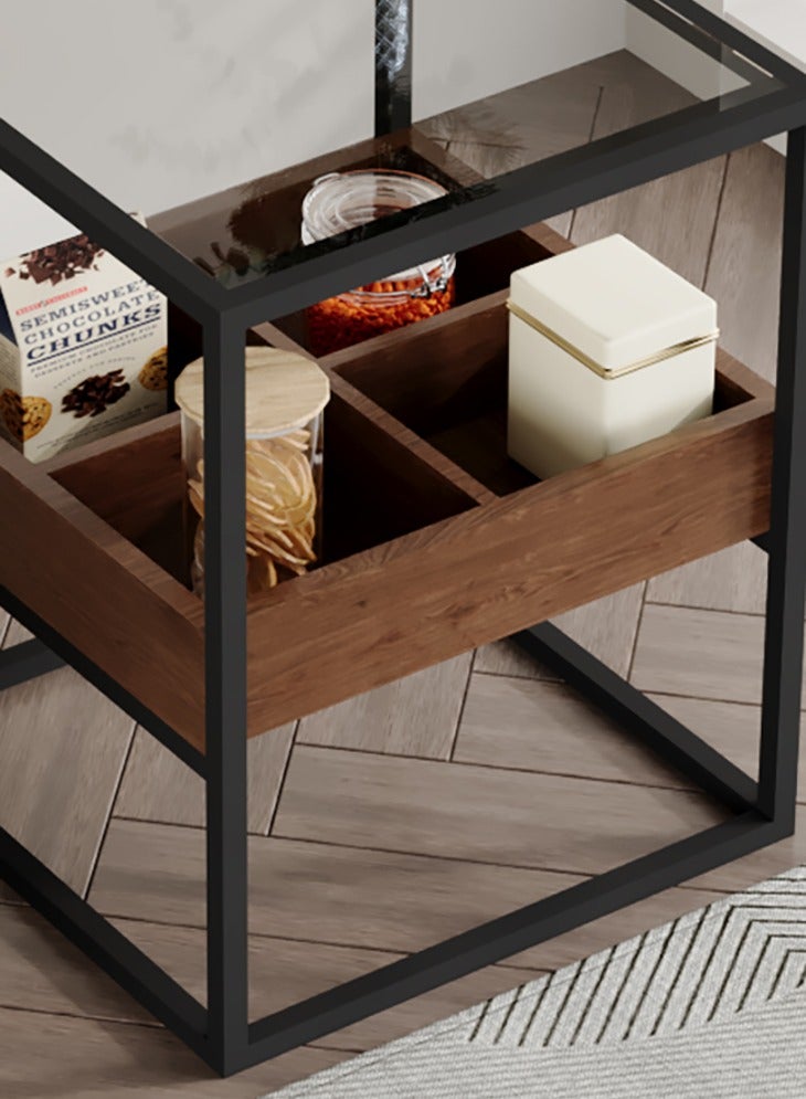 آن فش طاولة قهوة بجانب السرير من طبقتين مع سطح من الزجاج المقوى وطاولة تخزين متعددة الوظائف مع حجرة وطاولة أريكة وطاولة جانبية وطاولة خدمة وطاولة بجانب السرير - Image 4