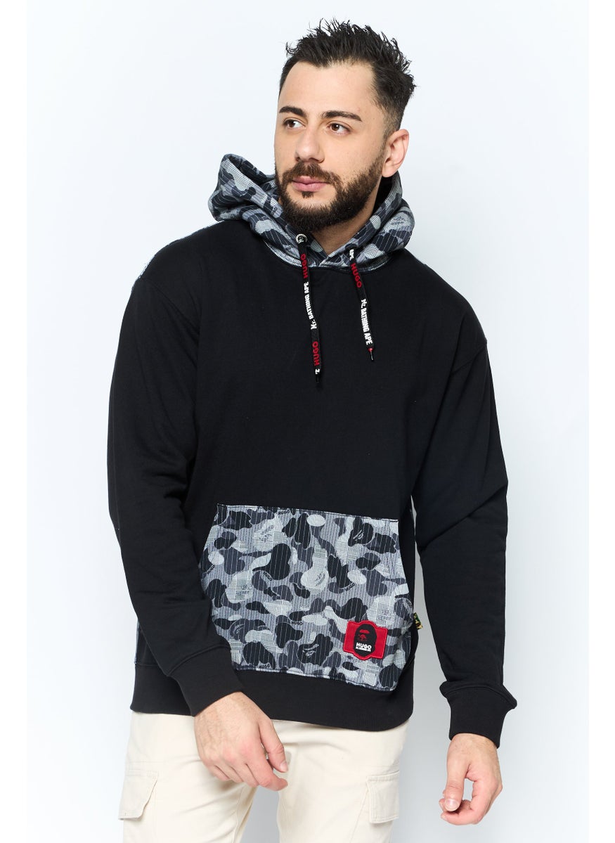 HUGO by Hugo Boss Hugo x Mr Bathing Ape Men Brand Logo Long Sleeves Hooded Sweatshirt, Black  - Image 1