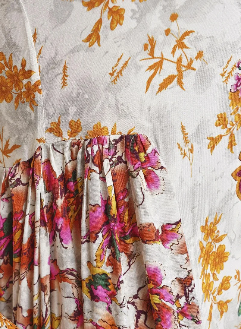 Kashkha  Viscose Beige Floral Tiered Jalabiya (VDU858) for Women | Best Price UAE