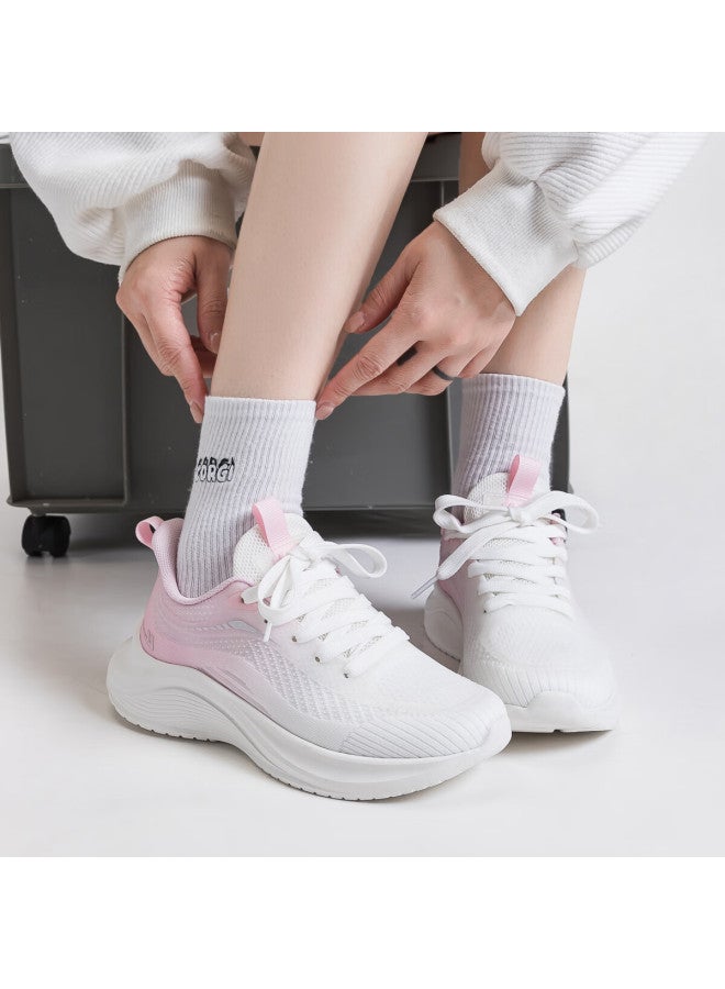 Pull Back Warrior Women's Mesh Sports Shoes Summer Breathable Lightweight Casual Sneakers Wxj0894 White Cherry Pink Size 40 - Image 1