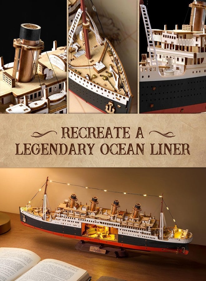 Rolife 3D Wooden Puzzles for Adults-Titanic Model Kit with LED Lights- DIY Ship Building Kit for Home Desk Decor- Brain Teaser Gifts for Puzzle Lovers & Maritime Collectors - Image 4