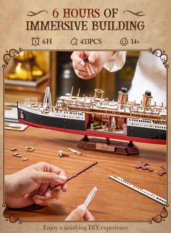 Rolife 3D Wooden Puzzles for Adults-Titanic Model Kit with LED Lights- DIY Ship Building Kit for Home Desk Decor- Brain Teaser Gifts for Puzzle Lovers & Maritime Collectors - Image 5