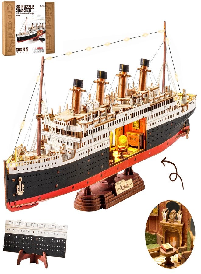 Rolife 3D Wooden Puzzles for Adults-Titanic Model Kit with LED Lights- DIY Ship Building Kit for Home Desk Decor- Brain Teaser Gifts for Puzzle Lovers & Maritime Collectors - Image 1