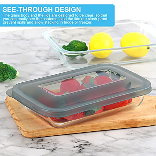 KOMUEE 8 Pieces Glass Baking Dish with Lids Rectangular Glass Baking Pan Bakeware Set with Lids, Baking Pans for Lasagna, Leftovers, Cooking, Kitchen, Fridge-to-Oven, Gray - Image 5