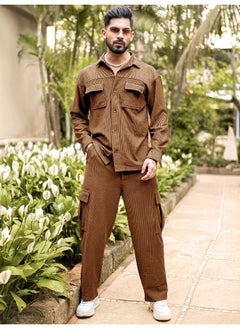 Maniac Mens Solid Collared Neck Full Sleeve Brown Knitted Shirt  - Image 5