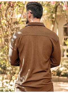 Maniac Mens Solid Collared Neck Full Sleeve Brown Knitted Shirt  - Image 3