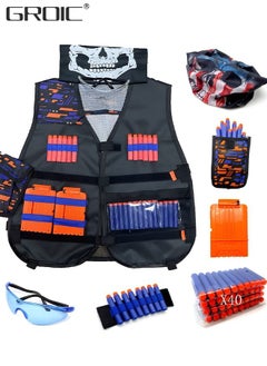 Kids Tactical Vest Kit for Nerf Guns Series with Refill Darts,Dart Pouch, Reload Clips, Tactical Mask, Wrist Band and Protective Glasses,Nerf Vest