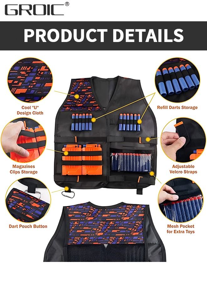 GROIC Kids Tactical Vest Kit for Nerf Gun N-Strike Elite Series, Vest for Nerf Series with Refill Darts, Dart Pouch, Reload Clip, Tactical Mask, Wrist Band and Protective Glasses,Tactical vest suit  - Image 2