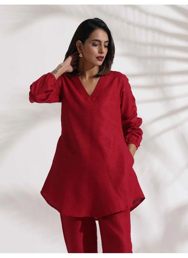 ترو برونز trueBrowns Maroon Slub Co-ord Set