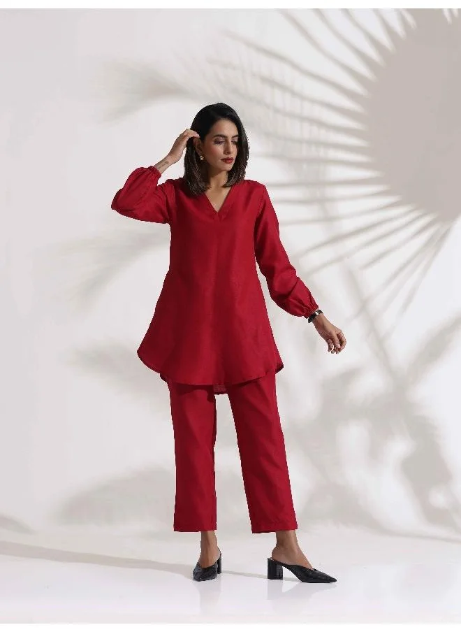 ترو برونز trueBrowns Maroon Slub Co-ord Set