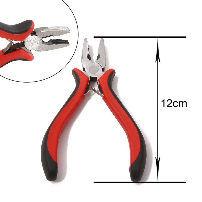 Handmade DIY Tool Pliers Multifunctional Punching Pliers Jewelry Toothless Pointed Nose Pliers Oblique Wire Cutting Pliers Hardware Tools #2 Black/Red Handle Steel Clamp 1 pc/Pack 