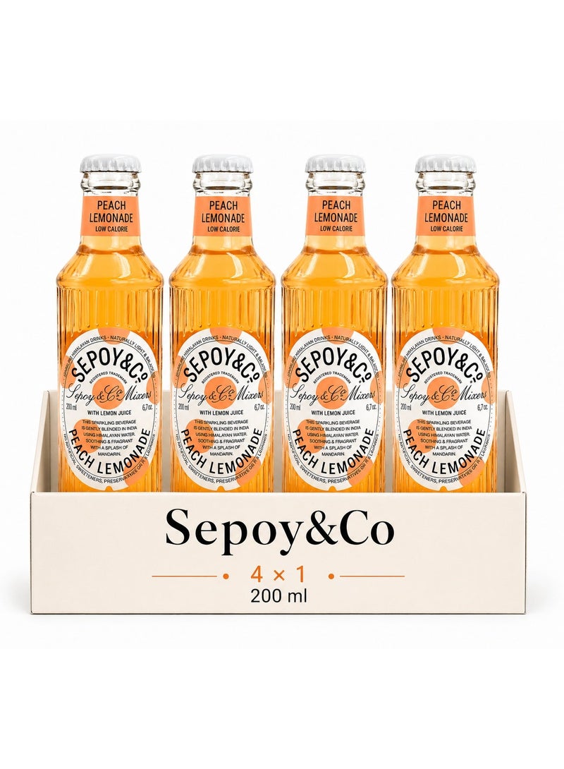 Sepoy & Co Peach Lemonade Low Calorie Sparkling Drink, 4 x 200 ml - Image 1