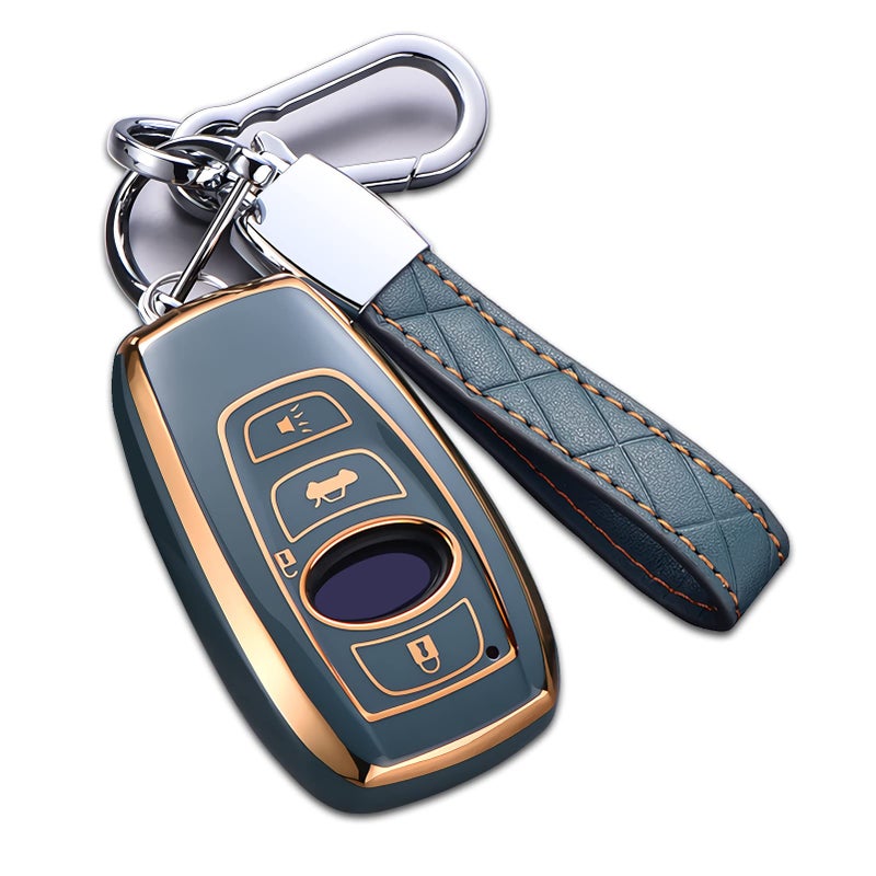 Cacacar for Subaru Key Fob Cover with Keychain, for Forester Outback BRZ Legacy CrossTrek Premium Soft TPU 360 Degree Protection Key Case Remote Key Holder (Size B-Grey) - Image 1