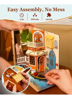 Rolife Diy Book Nook Kits For Adults 3D Wooden Puzzle-Bookshelf Insert Booknook-Miniature Kit-Gifts For Boys Girls (Romantic Venice)  - Image 4