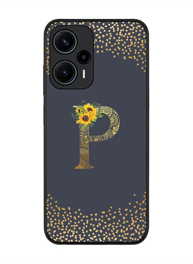 Stylizedd Rugged Black edge case for Xiaomi Poco F5 5G / Xiaomi Redmi Note 12 Turbo 5G Slim fit Flexible Rubber Edges Anti Drop TPU Cover - Monogram Letter Floral Pattern - P (Grey) - Image 1