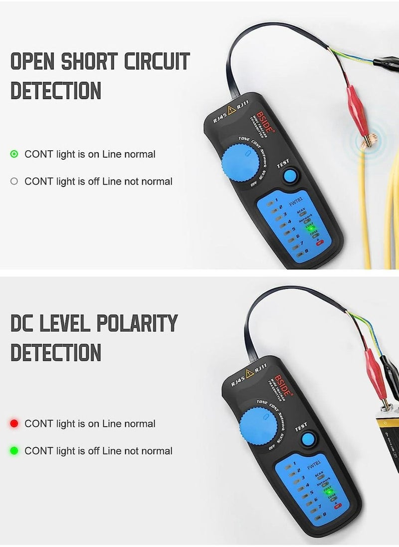 Network Cable Tester, RJ11 RJ45 Line Finder, Wire Tracker Multifunction with Probe, Ethernet LAN Network Cable Maintenance Collation, Telephone Line Test