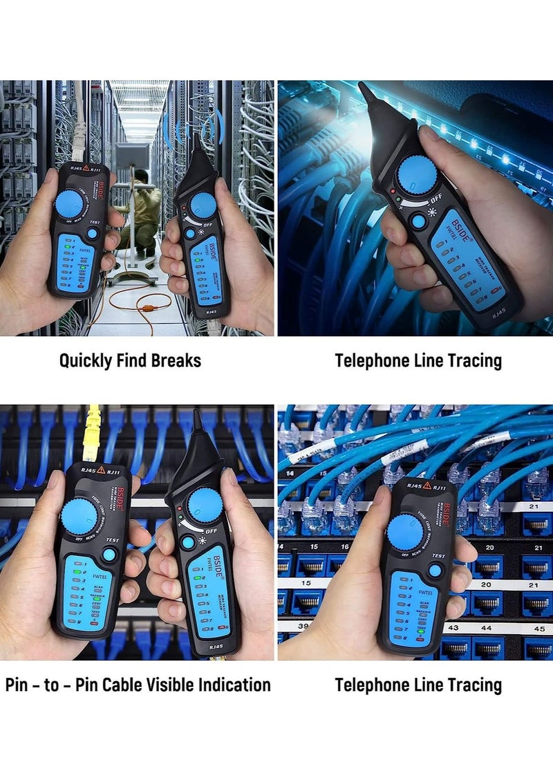 Network Cable Tester, RJ11 RJ45 Line Finder, Wire Tracker Multifunction with Probe, Ethernet LAN Network Cable Maintenance Collation, Telephone Line Test