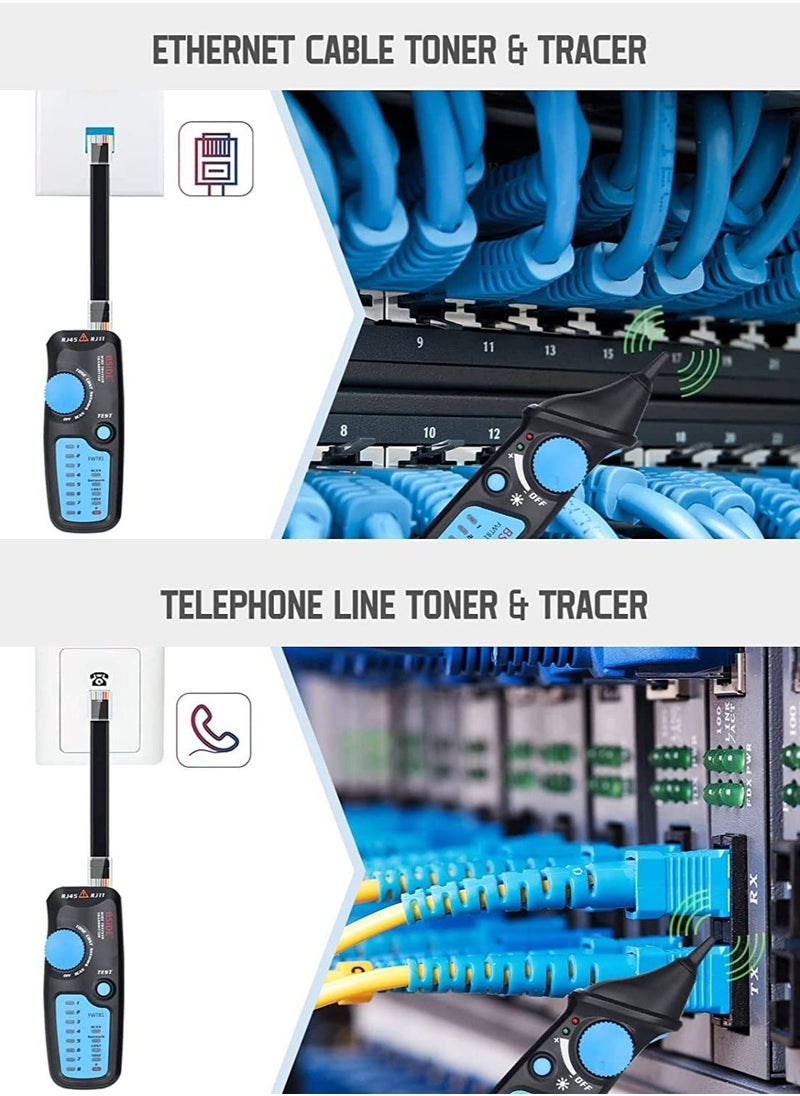 Network Cable Tester, RJ11 RJ45 Line Finder, Wire Tracker Multifunction with Probe, Ethernet LAN Network Cable Maintenance Collation, Telephone Line Test