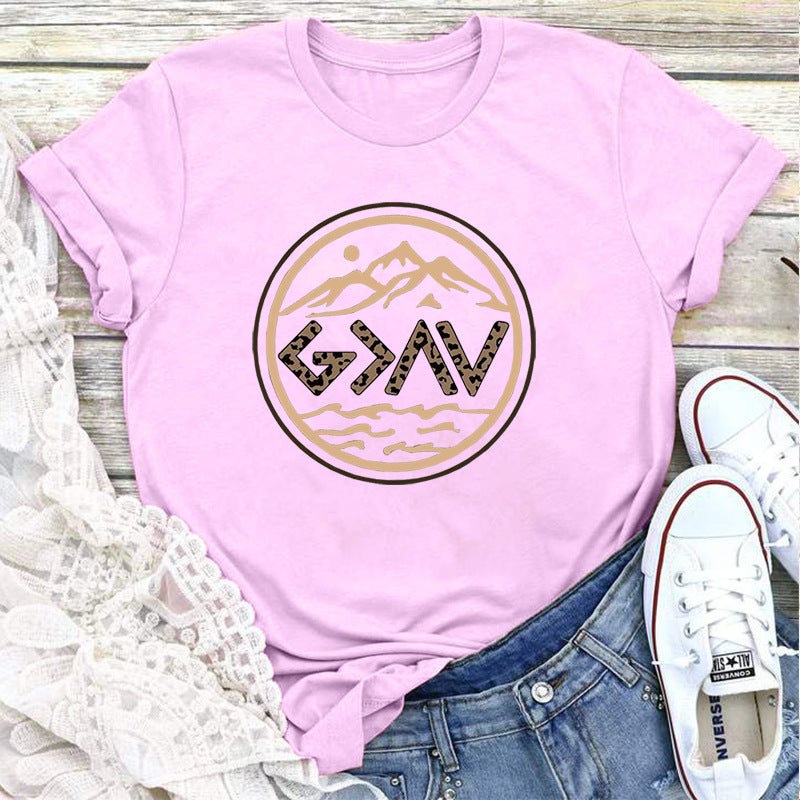 2023 Artistic Conception Circle Landscape Printing Short Sleeve Round Neck T-Shirt Summer Casual - Image 4