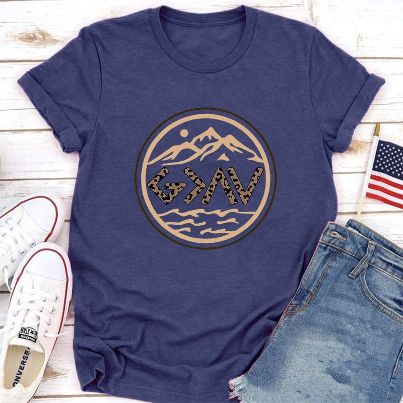 2023 Artistic Conception Circle Landscape Printing Short Sleeve Round Neck T-Shirt Summer Casual - Image 1