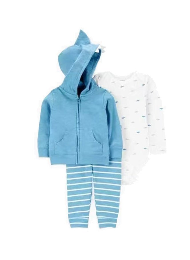 RedMapleTEK Baby Boy And Girl Sweater Jacket Hooded Coat Long-Sleeved Jumpsuit Baby Three-Piece Set - Image 1