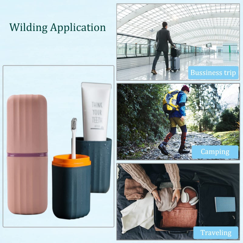 Sunenlyst 2Pcs Travel Toothbrush Cup Case, Portable Toothbrush Holder Case for Traveling, Camping, Business Trip and School, Plastic Toothbrushes Toothpaste Set with Two Colors (Navy blue and Lotus color) - Image 5
