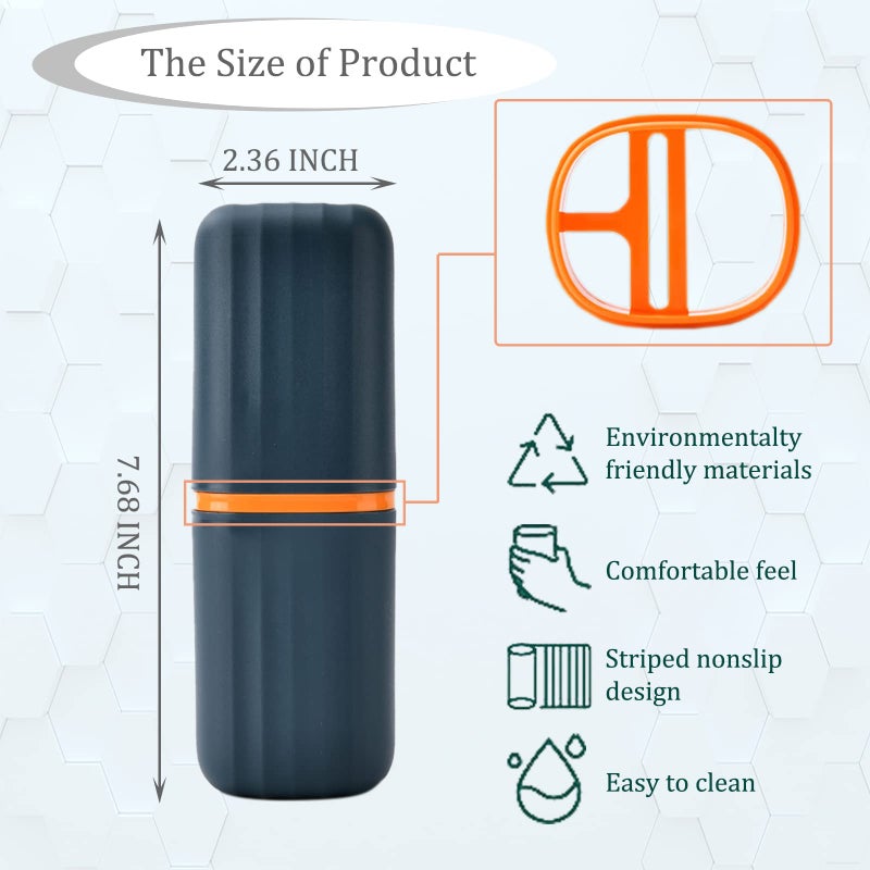 Sunenlyst 2Pcs Travel Toothbrush Cup Case, Portable Toothbrush Holder Case for Traveling, Camping, Business Trip and School, Plastic Toothbrushes Toothpaste Set with Two Colors (Navy blue and Lotus color) - Image 2