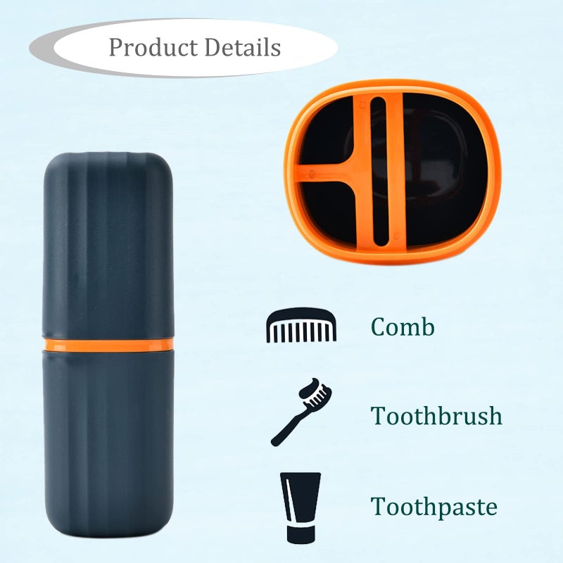 Sunenlyst 2Pcs Travel Toothbrush Cup Case, Portable Toothbrush Holder Case for Traveling, Camping, Business Trip and School, Plastic Toothbrushes Toothpaste Set with Two Colors (Navy blue and Lotus color) - Image 3