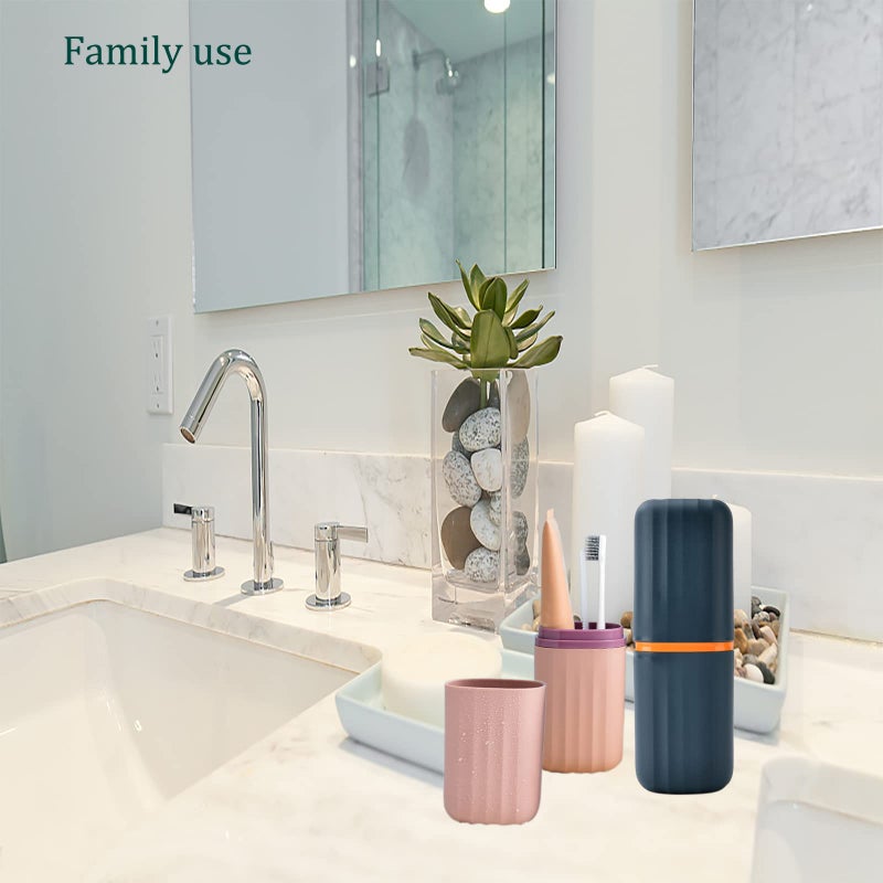 Sunenlyst 2Pcs Travel Toothbrush Cup Case, Portable Toothbrush Holder Case for Traveling, Camping, Business Trip and School, Plastic Toothbrushes Toothpaste Set with Two Colors (Navy blue and Lotus color) - Image 4