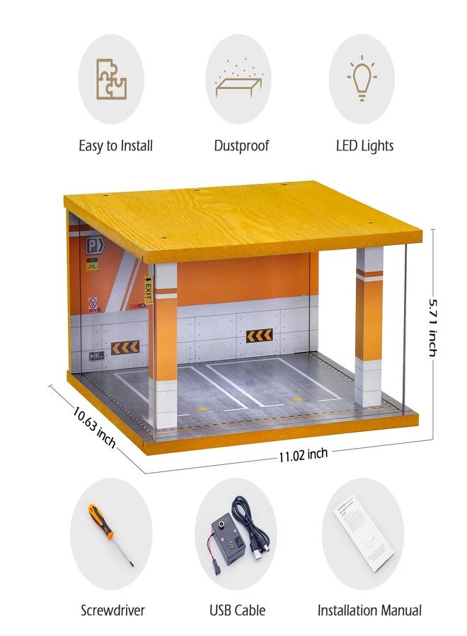 cxiiuui Display Case Car Acrylic Cover 1/24 Scale Parking Garage Wooden Diecast Car Show Case 2 Parking Spaces Yellow and White - Image 2
