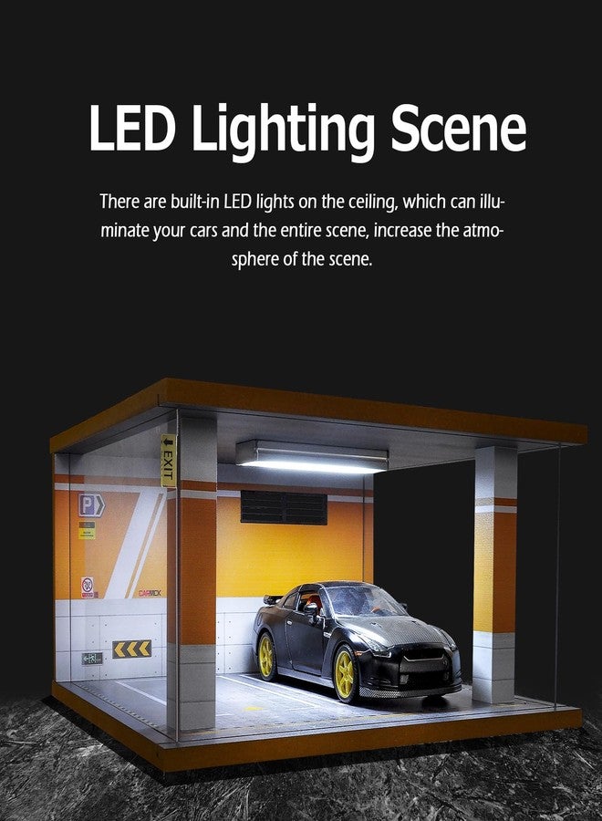 cxiiuui Display Case Car Acrylic Cover 1/24 Scale Parking Garage Wooden Diecast Car Show Case 2 Parking Spaces Yellow and White - Image 3