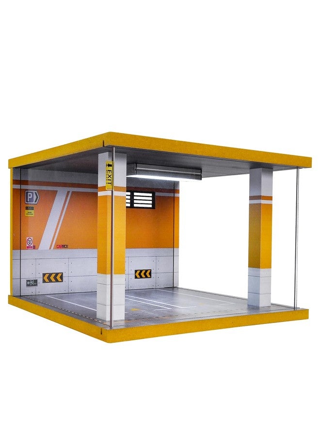 cxiiuui Display Case Car Acrylic Cover 1/24 Scale Parking Garage Wooden Diecast Car Show Case 2 Parking Spaces Yellow and White - Image 1