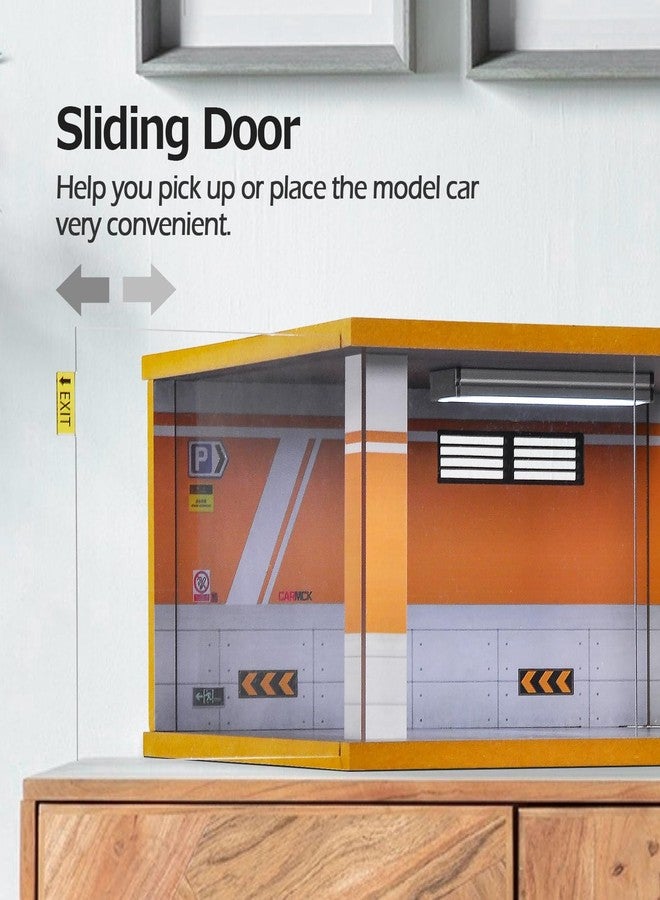 cxiiuui Display Case Car Acrylic Cover 1/24 Scale Parking Garage Wooden Diecast Car Show Case 2 Parking Spaces Yellow and White - Image 4