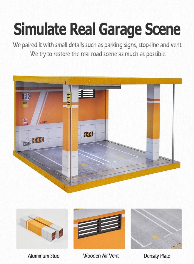 cxiiuui Display Case Car Acrylic Cover 1/24 Scale Parking Garage Wooden Diecast Car Show Case 2 Parking Spaces Yellow and White - Image 5