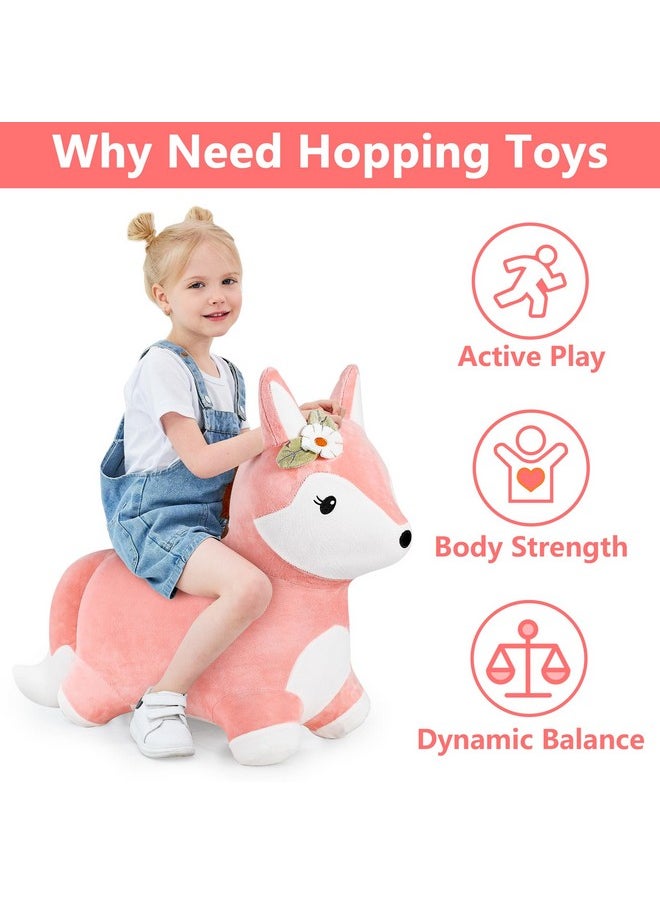 iPlay, iLearn iPlay, iLearn Bouncy Pals Hopping Fox Horse, Toddler Girl Inflatable Bouncing Animal Hopper Toy, Outdoor Indoor Plush Ride on Bouncer, Baby Birthday Gift 18 Month 2 3 4 Year Old Kid - Fox  - Image 2