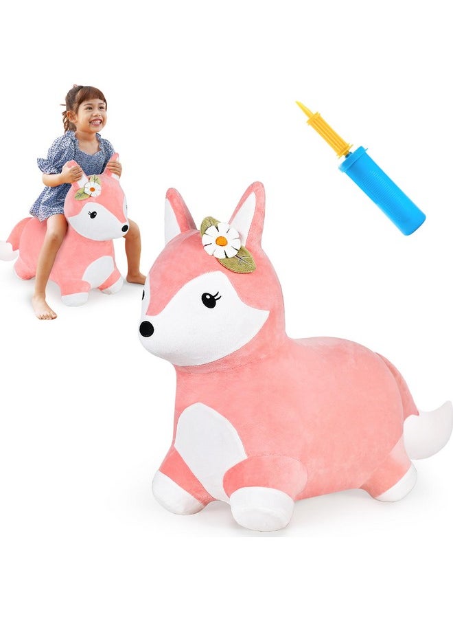 iPlay, iLearn iPlay, iLearn Bouncy Pals Hopping Fox Horse, Toddler Girl Inflatable Bouncing Animal Hopper Toy, Outdoor Indoor Plush Ride on Bouncer, Baby Birthday Gift 18 Month 2 3 4 Year Old Kid - Fox  - Image 1