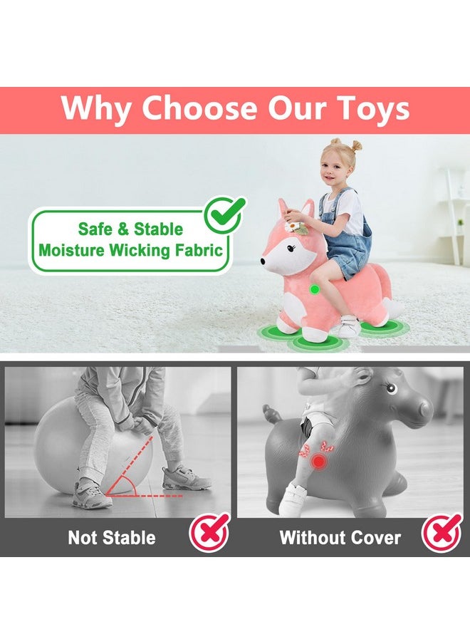 iPlay, iLearn iPlay, iLearn Bouncy Pals Hopping Fox Horse, Toddler Girl Inflatable Bouncing Animal Hopper Toy, Outdoor Indoor Plush Ride on Bouncer, Baby Birthday Gift 18 Month 2 3 4 Year Old Kid - Fox  - Image 3