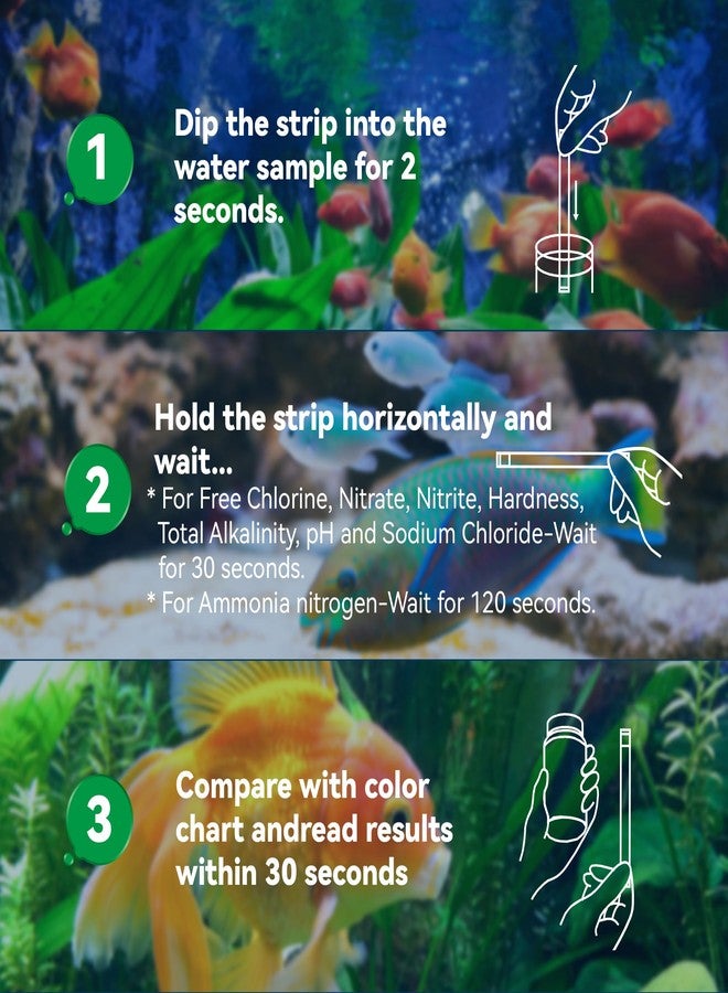 DIPSTIK Aquarium Ammonia Test Strips, 8-Way Aquarium Test Kit for Freshwater Saltwater,50 Strips Fish Tank Pond Test Strips,Test Nitrate, Nitrite, Chlorine,Hardness,Alkalinity, Carbonate, Ph - Image 4