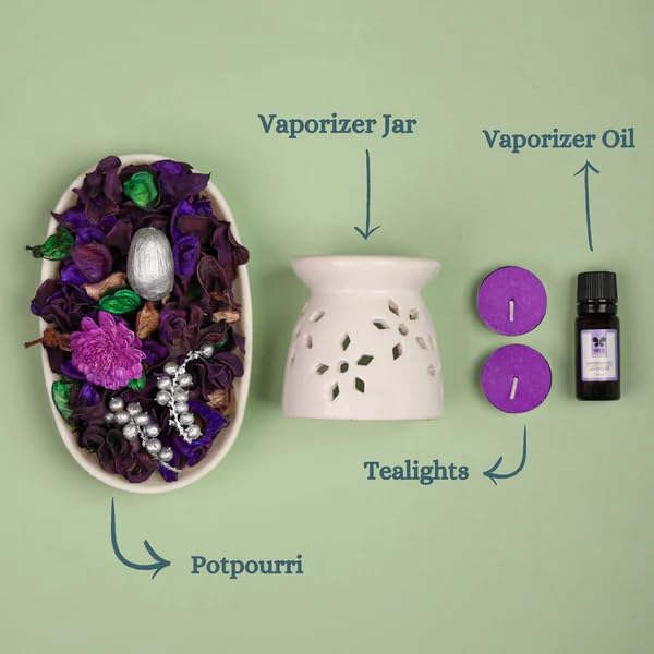 IRIS Fragrance Giftset, Lavender, Sweet Floral Fragrance, Elegant, Fragrances for Fine Living, 1 Ceramic Burner, 10 ml Vaporizer Oil, 2 Tealights, 100 gm Potpourri - Image 5