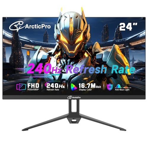 ArcticPro Monitor 24inch Gaming Monitor 240Hz, FHD 1080p, 2ms Response Time, Adaptive sync, 3000:1 Contrast, PC Monitor, 3-Sided Frameless, Ultra Slim, 120% sRGB, Bluelight Filter, HDMI & DP Ports - Image 1