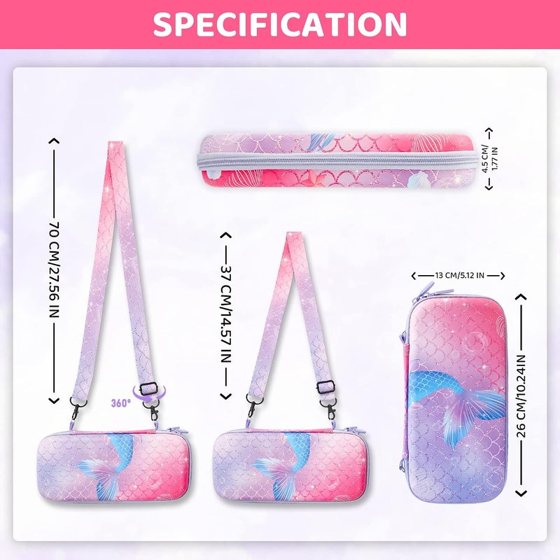 GLDRAM Mermaid Tail Carrying Case Compatible with Nintendo Switch, Purple Case Bundle with Travel Case, Hard PC Shell, Screen Protector, Thumb Caps, Shoulder Strap, Cute Accessories Kit for Girls - Image 3