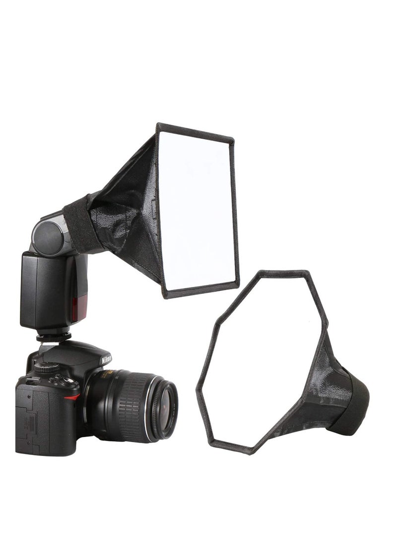 2 Pack Flash Diffuser Softbox Set Collapsible with Storage Pouch 8" Octagon and 8"x6" Rectangle Softboxes for Canon Nikon