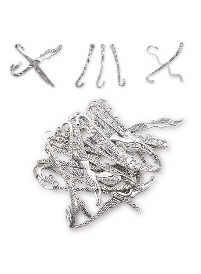 HOSTK 40Pc Silver Metal Bookmark Hairpin Hook Carved Antique Vintage With Pendant Jewellery Making Mermaid Souvenirs Plain Embossed - Image 1
