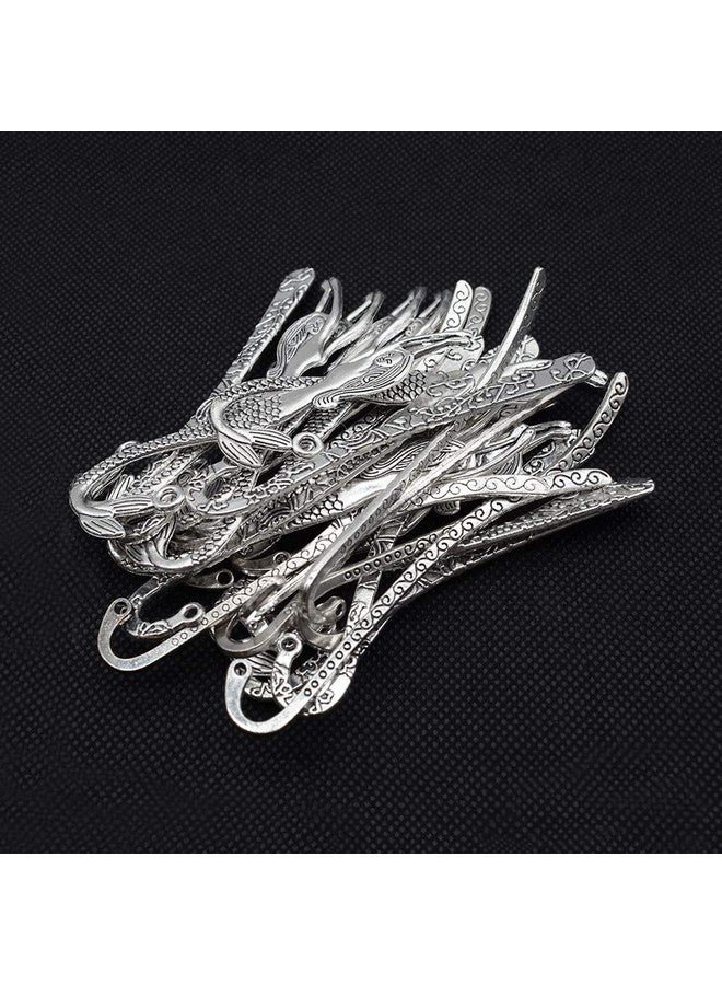 HOSTK 40Pc Silver Metal Bookmark Hairpin Hook Carved Antique Vintage With Pendant Jewellery Making Mermaid Souvenirs Plain Embossed - Image 4